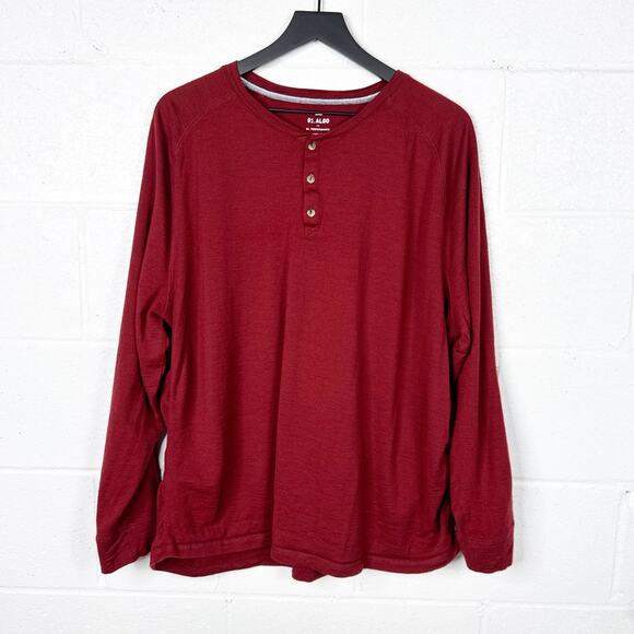 Algo Merino Wool Henley Mens Size XXL Red Long Sleeve Performance Top - Picture 1 of 5
